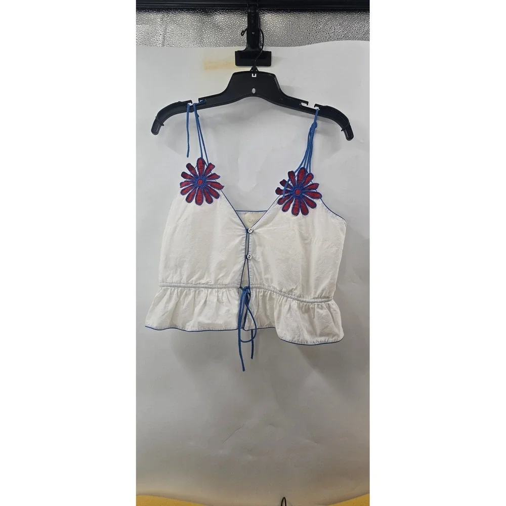 Carolina K Salma Top and Floral Motif Wrap Skirt Set White Blue Red Size S M